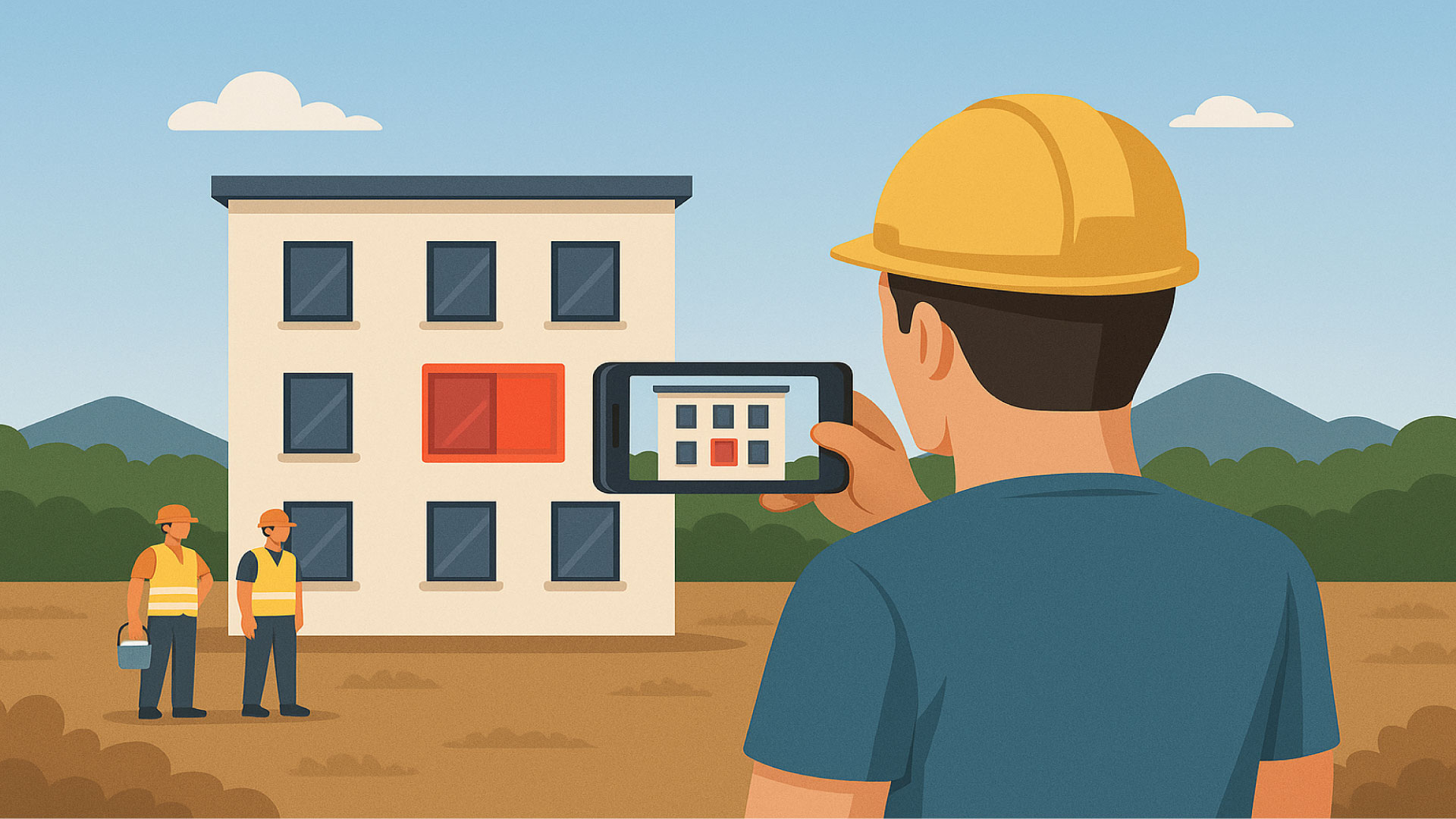 Photo perspective mode measuring a building facade